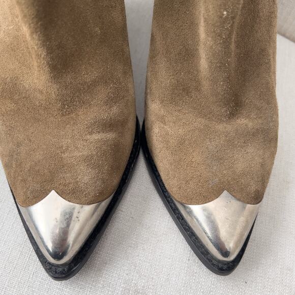 Isabel Marent Boots 38 7.5 Booties Suede Western Metal Toe Lemsey Brown Green - Picture 2 of 11